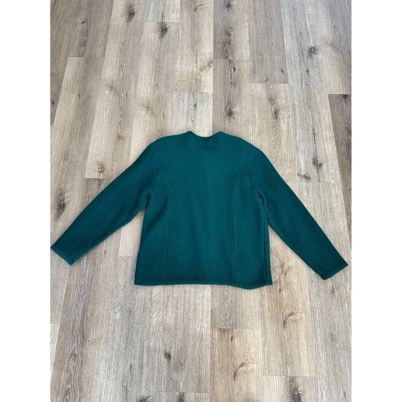 Vintage Tally Ho Boiled Wool Cardigan Sweater Emerald Green Silver Button Large - Picture 6 of 8